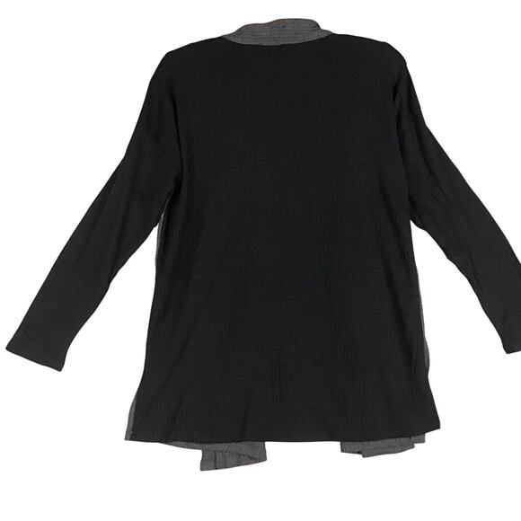 Bobeau Women’s Small Open Front Cardigan Gray Black Colorblock Waffle Knit - Picture 2 of 14